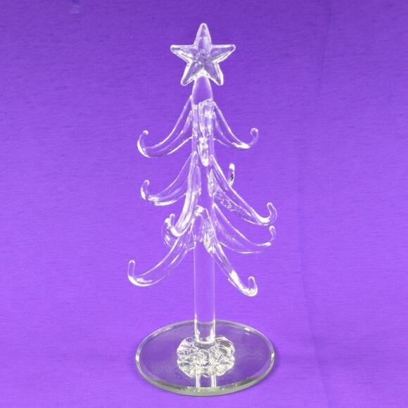 Swung Art Glass Clear Christmas Tree Holiday Decor Mini Ornaments Artisan Gift - Picture 2 of 14